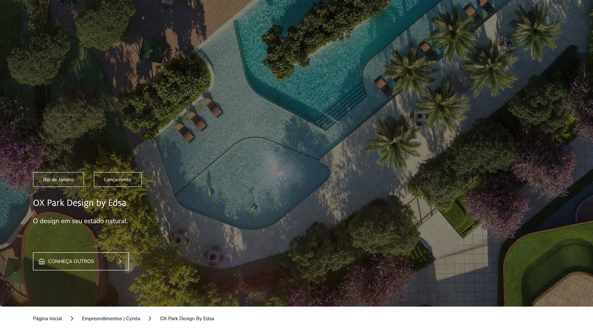 Development page opening with an aerial view