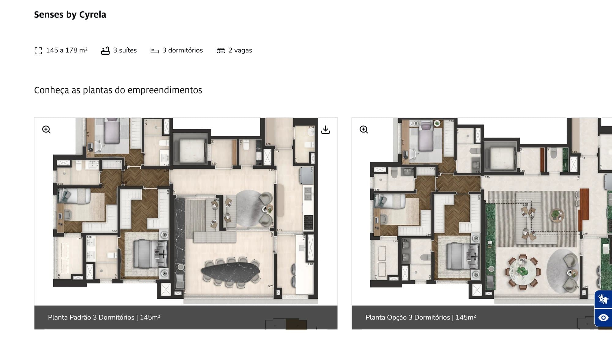 Development page with floor plan options