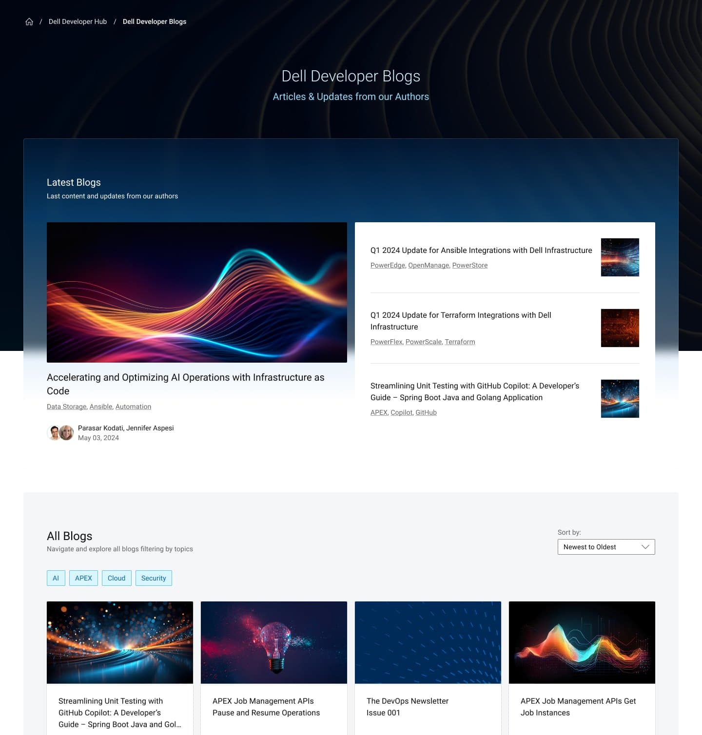 Dell Developer Blogs landing page