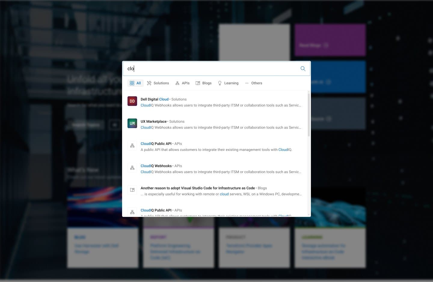 Global search with results grouped by content type