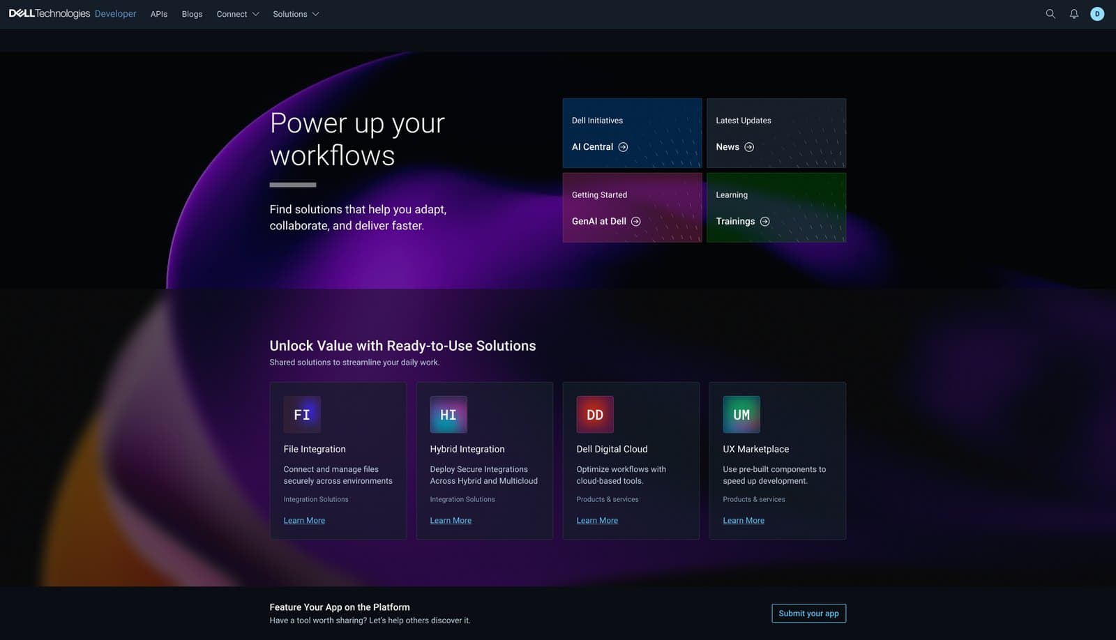 Developer Hub home with ready-to-use solutions